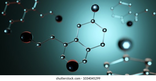3d illustration. Model of serotonin molecule, Hormone of Happiness.