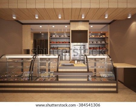 3 D Illustration Modern Bakery Interior Stock Illustration 384541306