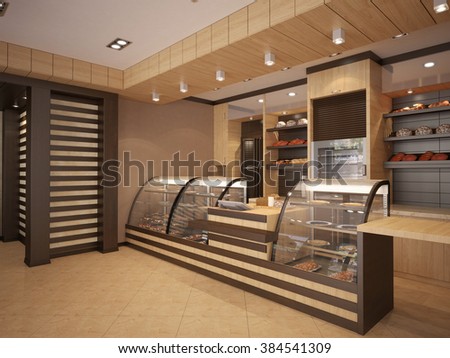 3 D Illustration Modern Bakery Interior Stock Illustration Royalty