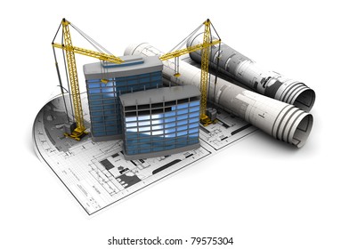 3d Illustration Of Modern Building Construction Concept