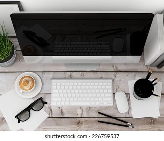 3D illustration of modern computer template, workspace mock up, background - Powered by Shutterstock