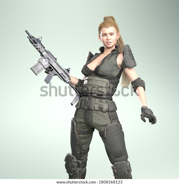 3d Illustration Modern Female Soldier Rifle Stock Illustration ...