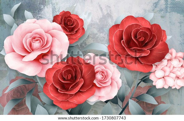 3d illustration modern floral wallpaper. Luxurious abstract art digital painting for wallpaper and for wedding