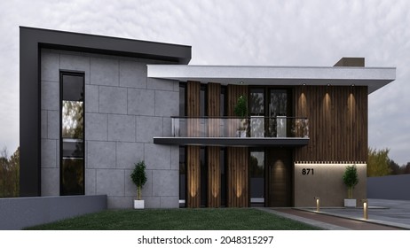 3d illustration, modern house design, house facade design