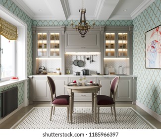 3D illustration modern kitchen, design, interior, 3d rendering