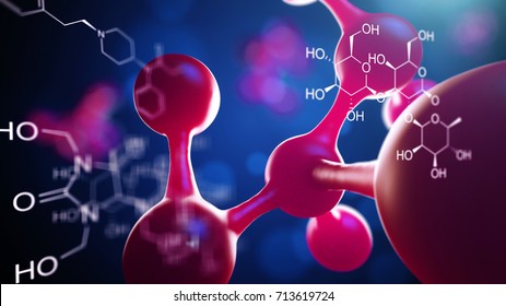 3d illustration of molecule model. Science or medical background with molecules and atoms.