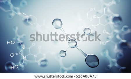 3d illustration of molecule model. Science background with molecules chemical formulas