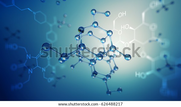 分子モデルの3dイラスト 分子の化学式を持つ科学の背景 のイラスト素材