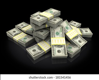 3d Illustration Of Money Heap Over Black Background