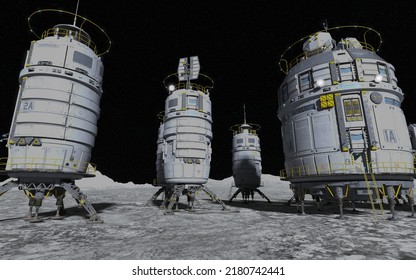 3D Illustration. Moon Colony. Base On Moon. Life On Moon.