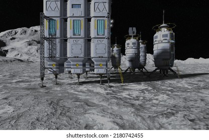 3D Illustration. Moon Colony. Base On Moon. Life On Moon.