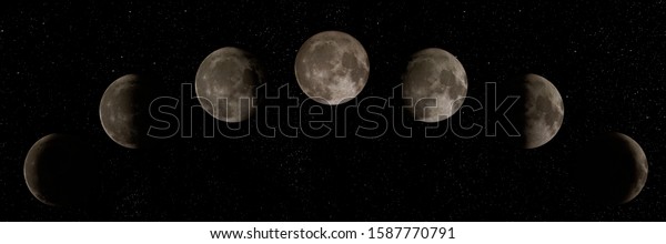 3D illustration of the moon phase in a row in the\
night sky