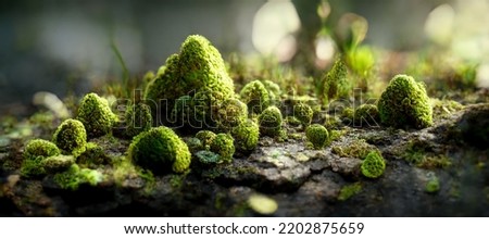 3D illustration. Moss lichen mushrooms on the jungle highly detailed illustration 商業照片 © 