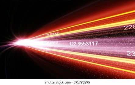 3D illustration. Moving data over a communications channel, Bright futuristic ray data channel/The concept of data transfer.