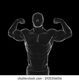 3D illustration, Muscular bodybuilder in side lighting, punching bag