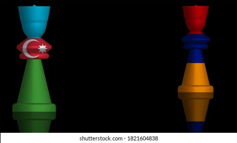 3D Illustration Of A (nagorno Karabakh) Conflict Concept Between Armenia And Azerbaijan On Nagorno-Karabakh With Flags Painted On Chess Pieces. 3D Rendering