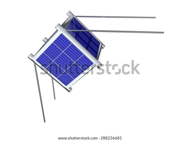 小型衛星とも呼ばれるナノ衛星の3dイラスト 白い背景に のイラスト素材
