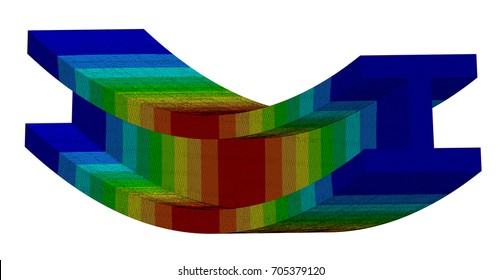 3D Illustration. Narrow isometric view of a deflection plot of an I Beam in bending