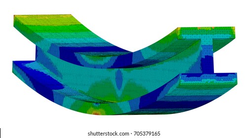 3D Illustration. Narrow isometric view of a Von Mises stress plot of an I Beam in bending