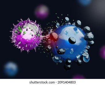 3d illustration of a natural killer (NK) cell attacking a cancer cell