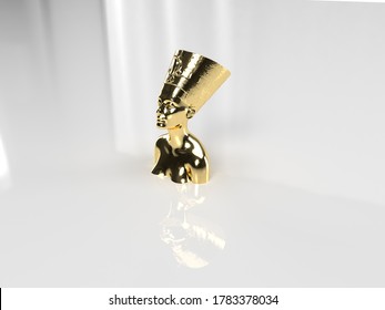 3D Illustration Of Nefertiti Statue With Gold Material