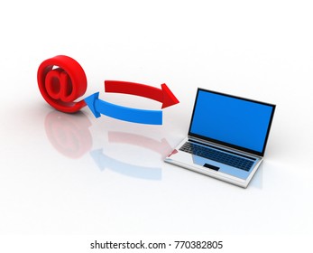 3d illustration Network community concept .e mail sign sign with laptop
