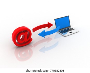3d illustration Network community concept .e mail sign sign with laptop
