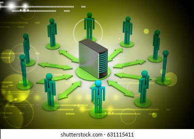 3D illustration of Networking people with server