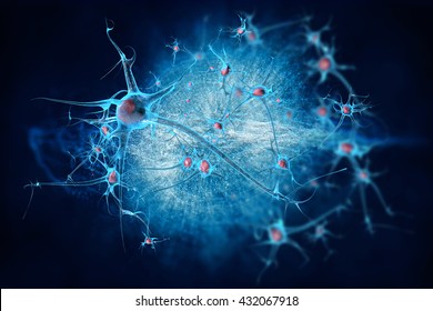 3D illustration neurons cell brain on science background.
