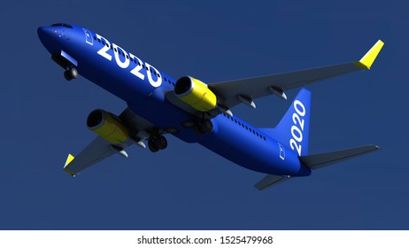 3D illustration of New Year 2020 airplane concept