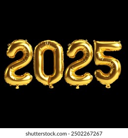 3D illustration of new year 2025 balloons on gold color, isolated on black background - Powered by Shutterstock