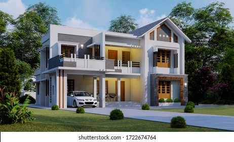 3d Illustration Of A Newly Built Luxury Home.