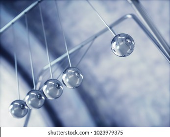 3D Illustration Of Newton's Cradle, Concept Of Conservation Of Momentum And Energy.