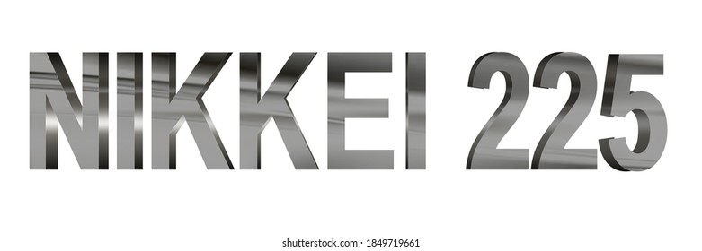 3D Illustration Nikkei 225 Text Chrome Isolated On White