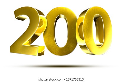 3D Illustration Numbers 200 Gold Isolated On A White Background.(with Clipping Path)