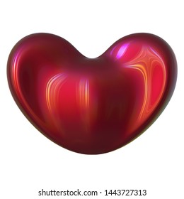 3d Illustration Of Odd Heart Shape Ugly Love Symbol Glossy Red. Wedding Marriage Greeting Card Design Element Concept