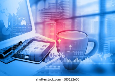 3d illustration of office desk with business charts. Financial background	 - Powered by Shutterstock