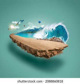 3d illustration of off-road advertisement. tropical beach off-road isolated. Travel and vacation background. 