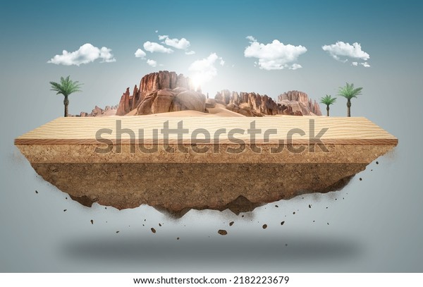 3d illustration of off-road\
advertisement. tropical land off-road isolated. infinity desert off\
road with clouds or never ending off road design\
advertisement.
