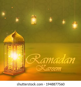 3D Illustration Oil Lamp, Ramadan Kareem Muslim Religion Holy Month Greeting Card