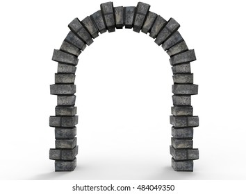 3d illustration of old arch way. white background isolated. icon for game web. 