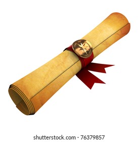 3d illustration of old paper scroll isolated over white background