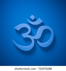 3D Illustration - Om / Aum Sign with light above on blue background