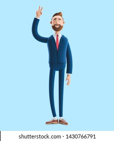 Portrait Handsome Cartoon Character Showing Victory Stock Illustration ...