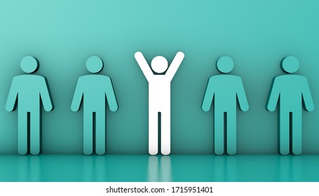 3D illustration one person stands out from a large mass of people