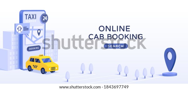 3D\
illustration of online car booking app ad design template, online\
car hire mobile app on light blue\
background