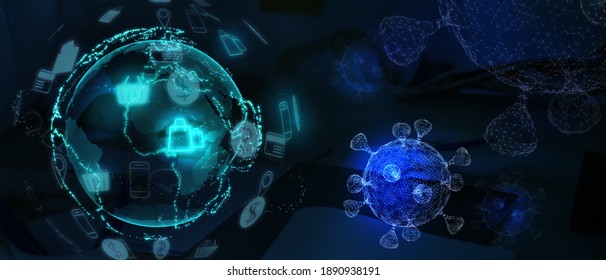 3D Illustration Online Shopping Retail Globe And Virus Help Customer Shop Buy Online From Retail Store Business Recover Recession Financial Economy Crisis From Coronavirus Covid-19 Pandemic Lockdown