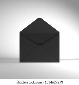 3D Illustration. Open The Black Envelope Out Of Designer Paper.
