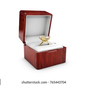 3d Illustration of Opened present box with jewerly on white background.