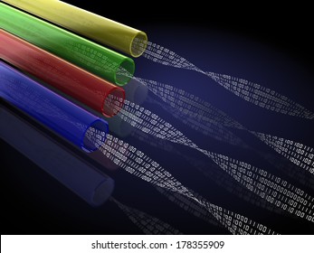 3d illustration of optic fiber with binary code inside
